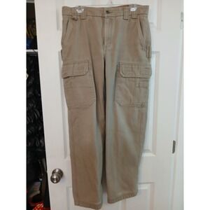 Duluth Trading Co Fire Hose Tan Canvas Work Pants Cargo Utility 34x32 Heavy Duty